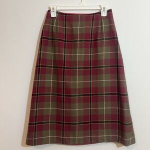 Vintage Wool Skirt Plaid XS or S Red Tan Munro of Edinburg Scotland Small Flaw